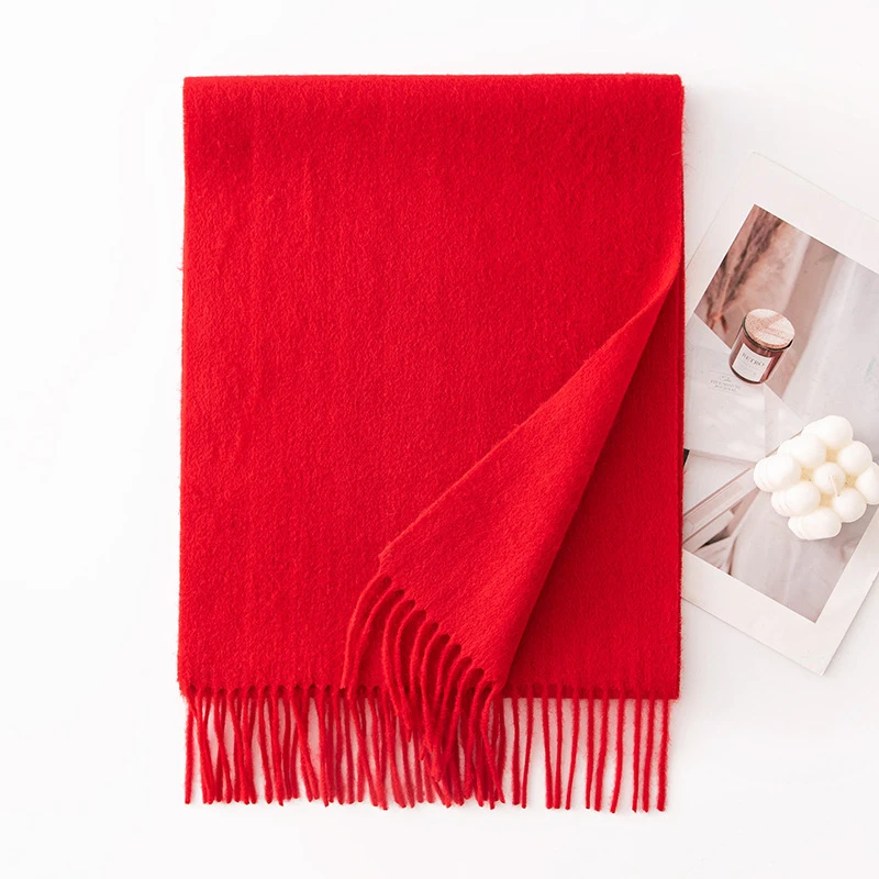 Ladies Plain 100 Wool Scarf For Winter With Tassel