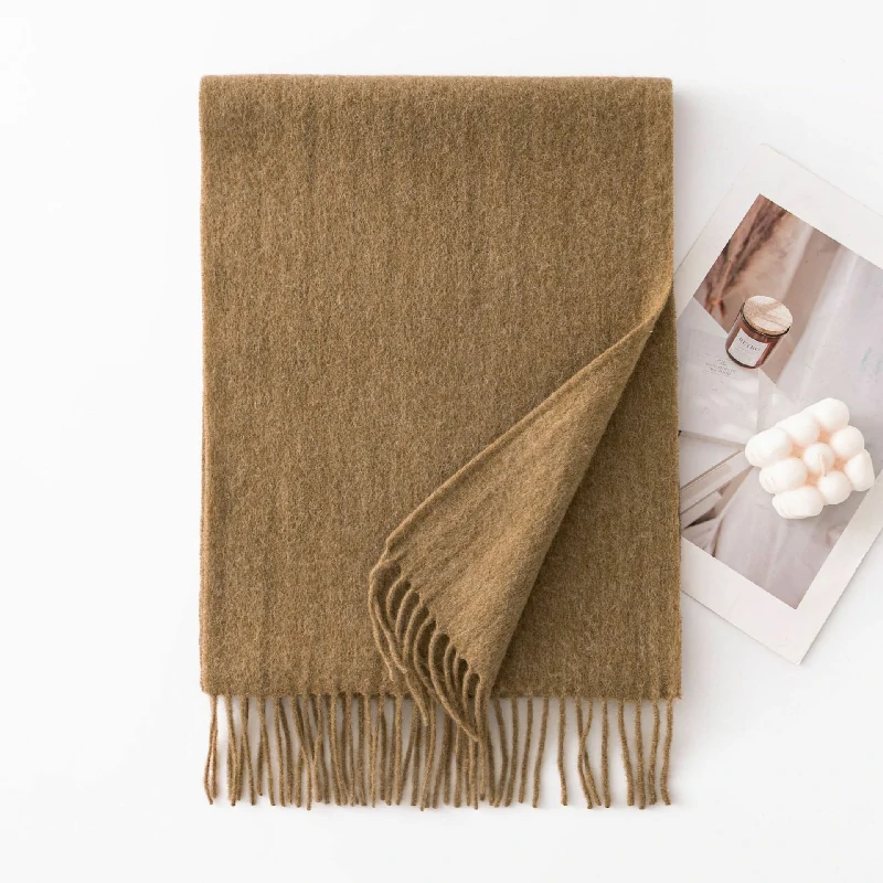 Ladies Plain 100 Wool Scarf For Winter With Tassel