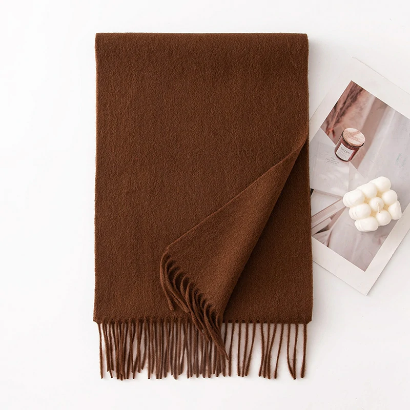 Ladies Plain 100 Wool Scarf For Winter With Tassel