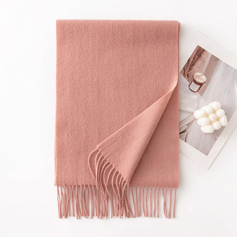 Ladies Plain 100 Wool Scarf For Winter With Tassel