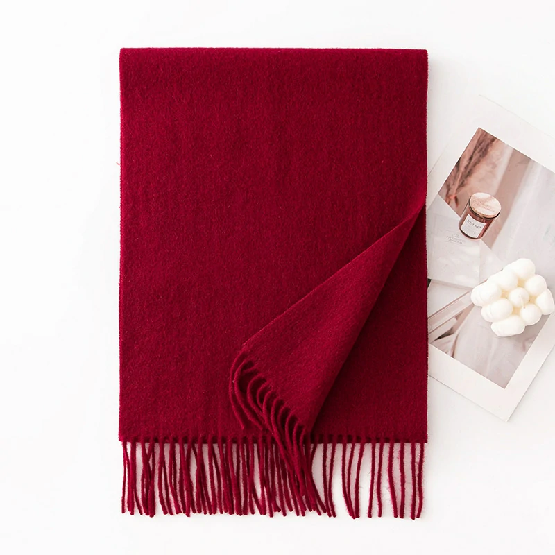 Ladies Plain 100 Wool Scarf For Winter With Tassel