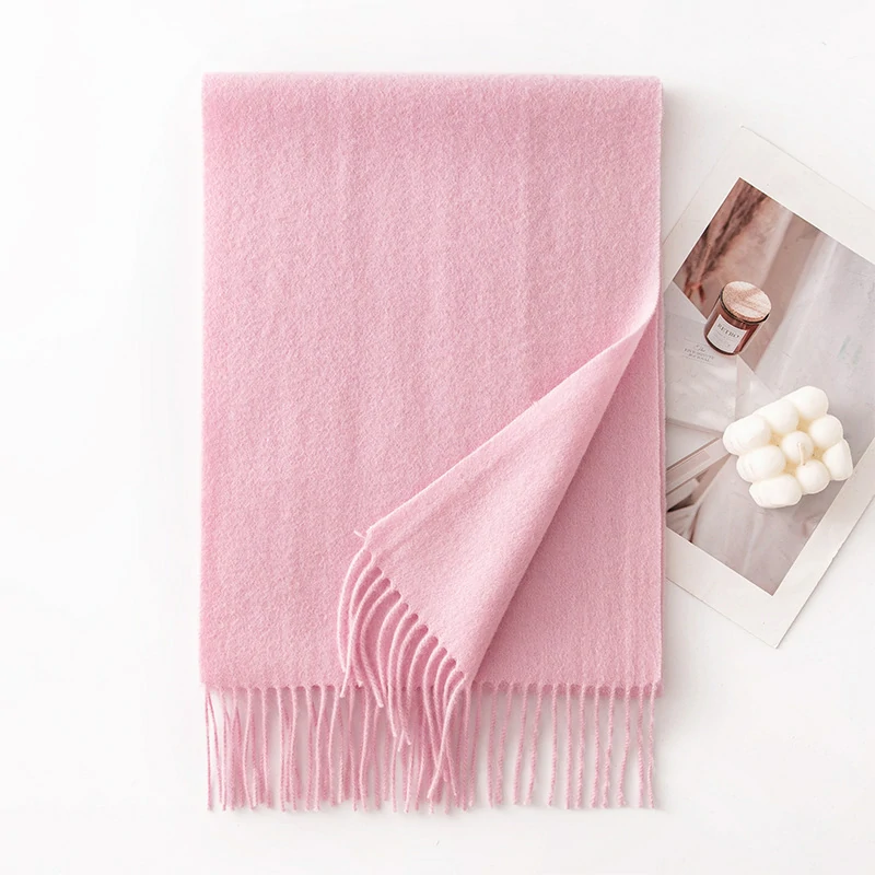 Ladies Plain 100 Wool Scarf For Winter With Tassel
