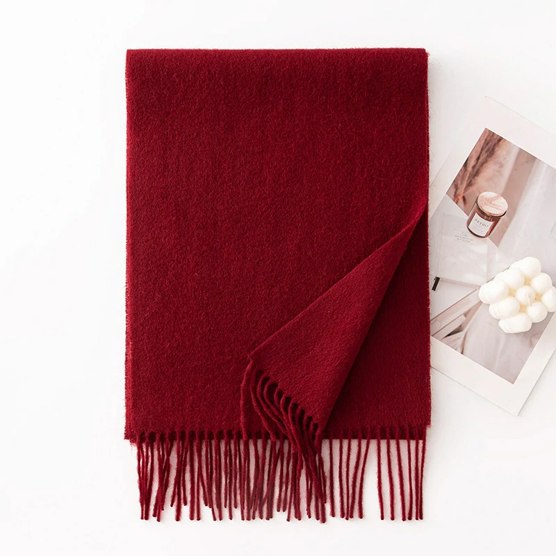 Ladies Plain 100 Wool Scarf For Winter With Tassel