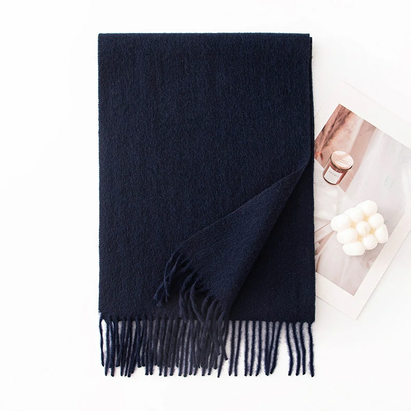 Ladies Plain 100 Wool Scarf For Winter With Tassel