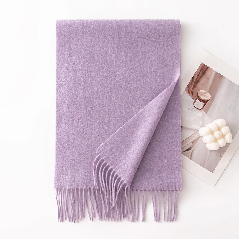 Ladies Plain 100 Wool Scarf For Winter With Tassel