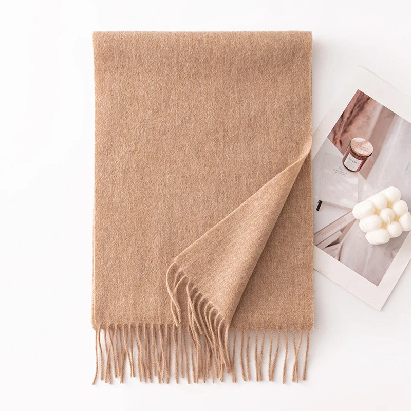 Ladies Plain 100 Wool Scarf For Winter With Tassel