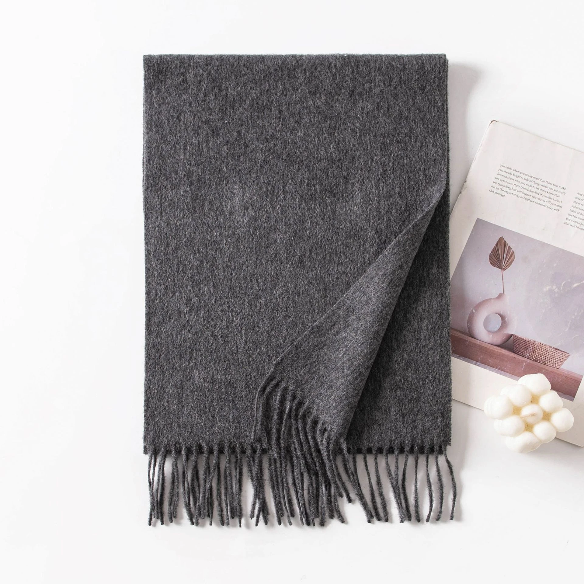 Ladies Plain 100 Wool Scarf For Winter With Tassel