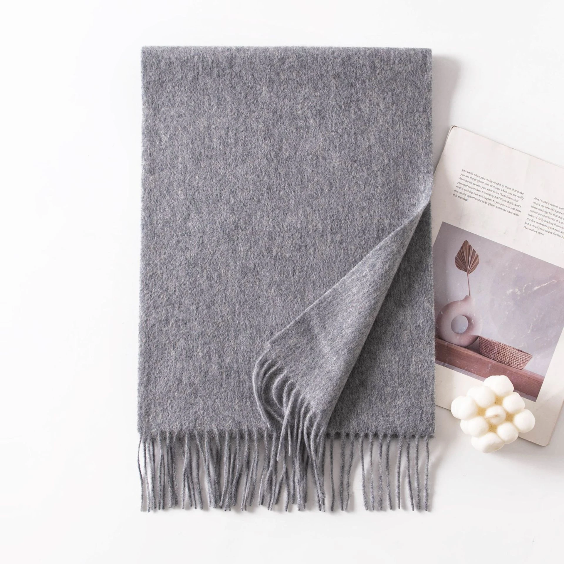 Ladies Plain 100 Wool Scarf For Winter With Tassel