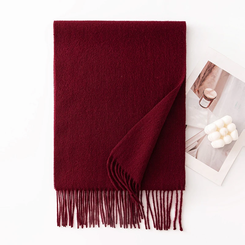 Ladies Plain 100 Wool Scarf For Winter With Tassel