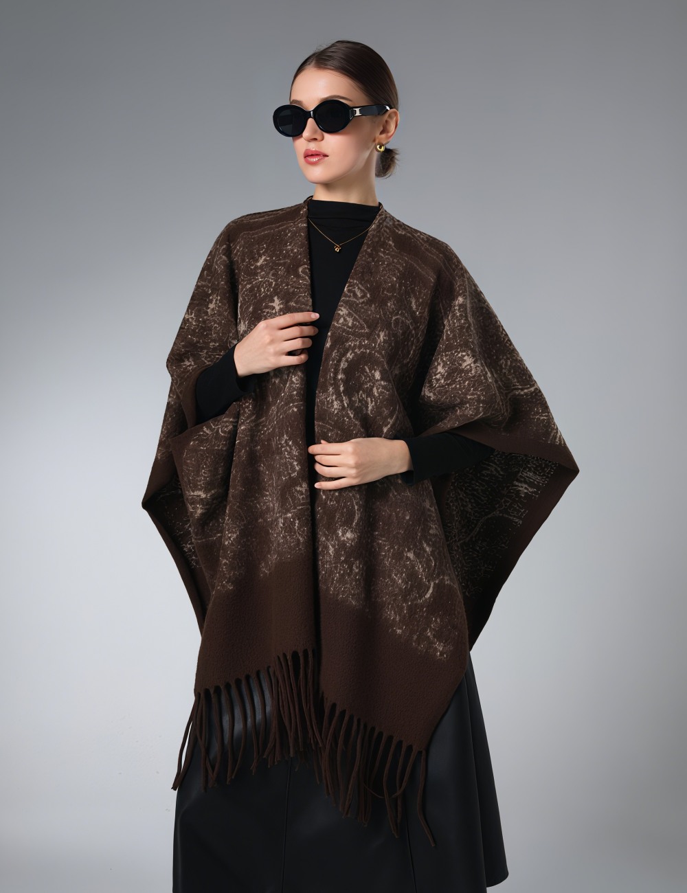 Wholesale Ladies Brown Paisley Shawl With Sleeves
