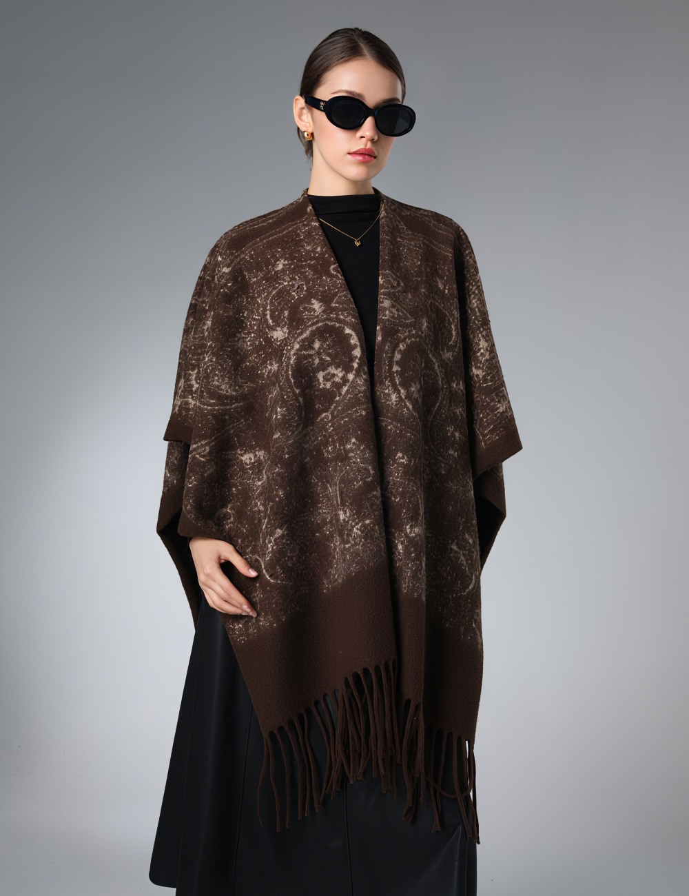 Wholesale Ladies Brown Paisley Shawl With Sleeves