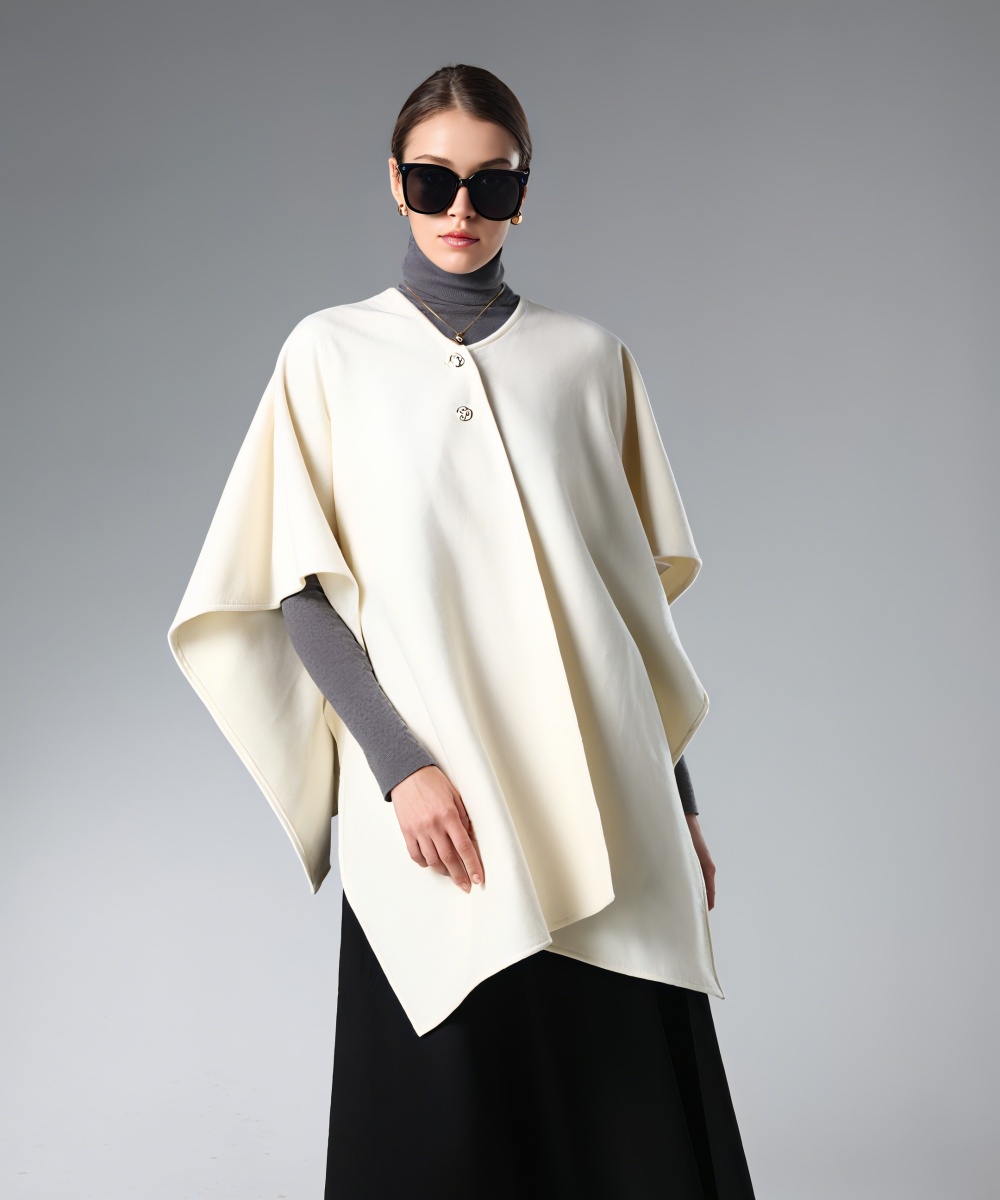 Winter White Cape Shawl With Metal Button Winter White Cape Shawl With Metal Button