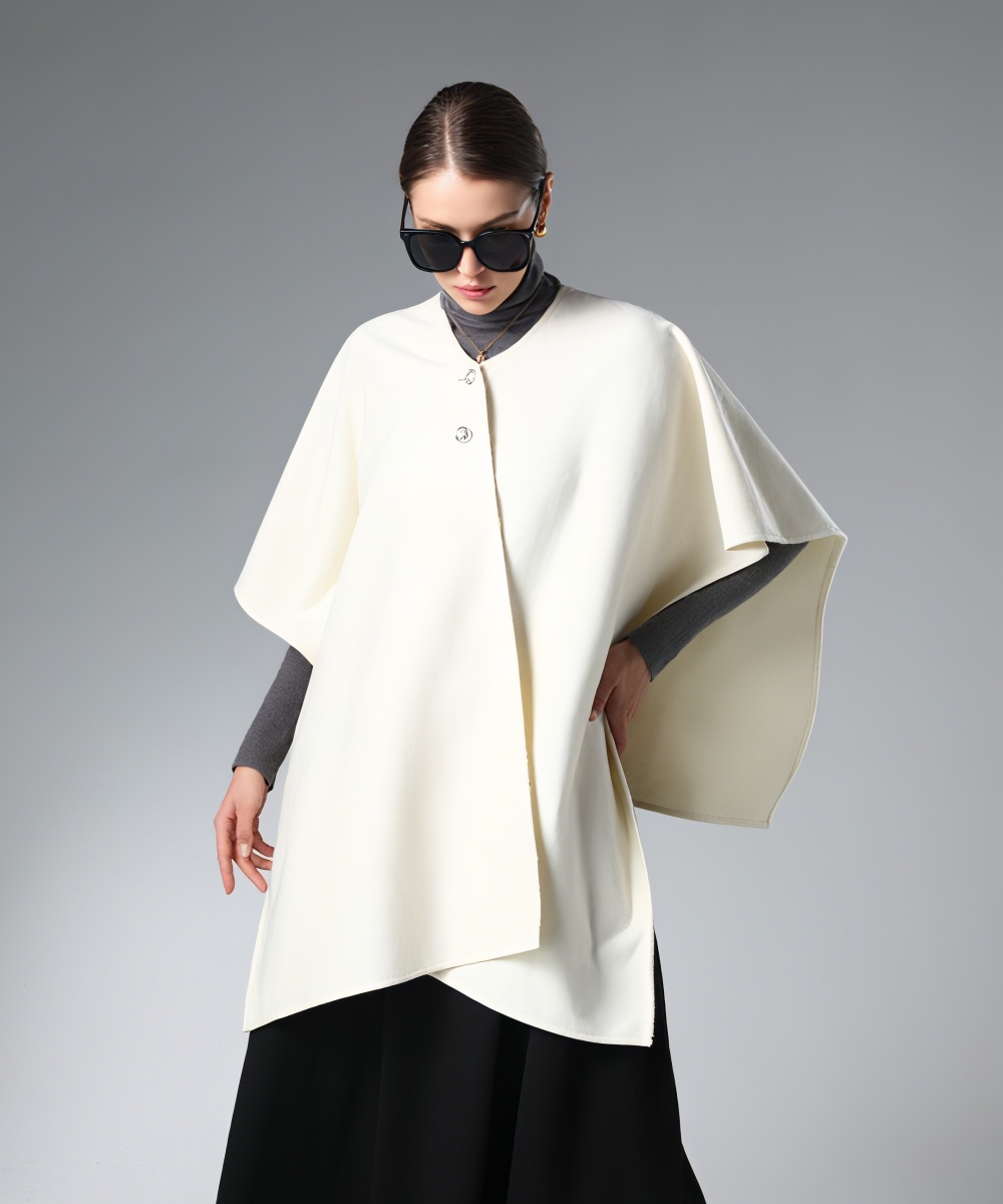 Winter White Cape Shawl With Metal Button