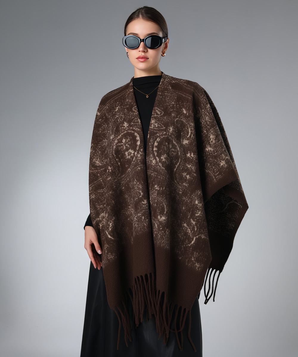 Wholesale Ladies Brown Paisley Shawl With Sleeves