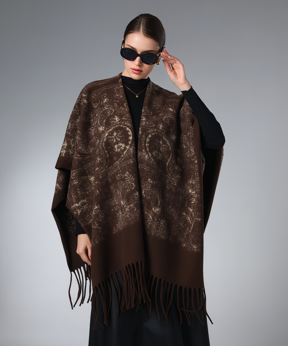 Wholesale Ladies Brown Paisley Shawl With Sleeves