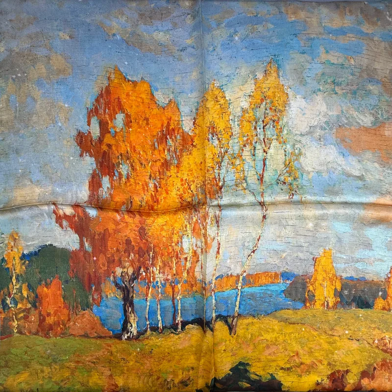 Multi Color 100% Mulberry Silk Autumn Tree Oil Painting Scarf silk head scarf Multi Color 100% Mulberry Silk Autumn Tree Oil Painting Scarf silk head scarf