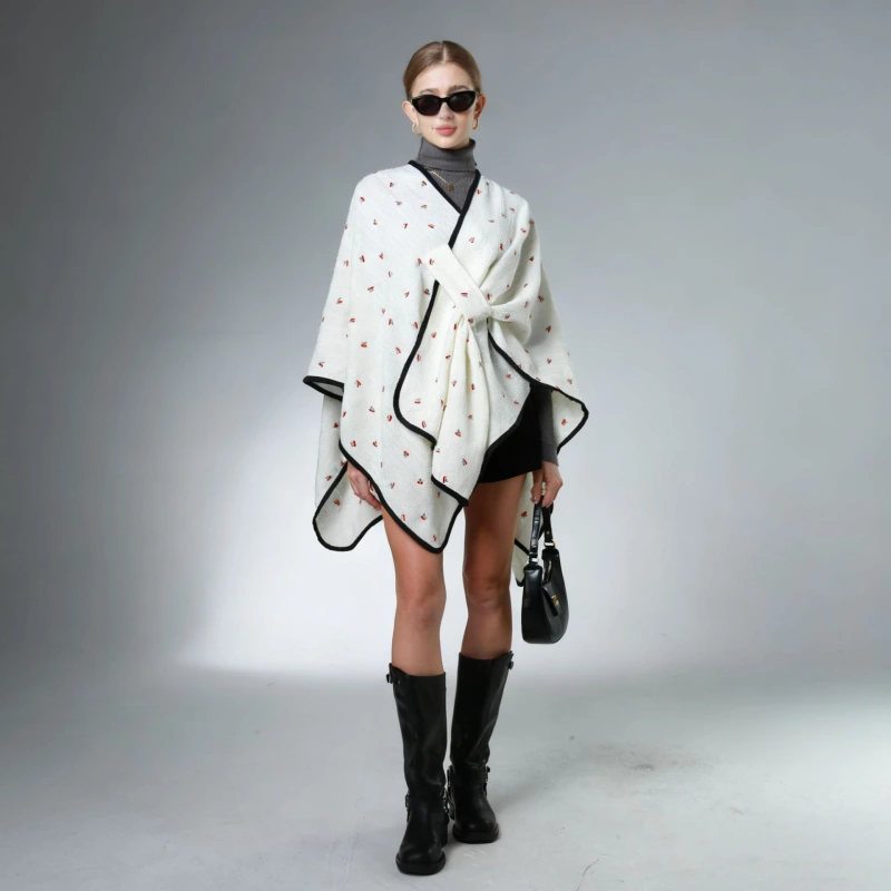 Wholesale Polyester Shawl Cloud Dancer White Cherry Shawl With Cross-Clip knot Wholesale Polyester Shawl Cloud Dancer White Cherry Shawl With Cross-Clip knot