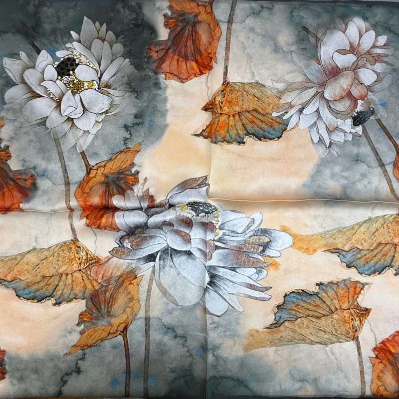 Wholesale Pure Silk Stain 70cm Lotus Silk Scarf Wholesale Pure Silk Stain 70cm Lotus Silk Scarf