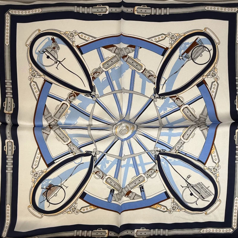 Wholesale Lightweight Navy Blue Chain Print Silk Scarf for women Wholesale Lightweight Navy Blue Chain Print Silk Scarf for women