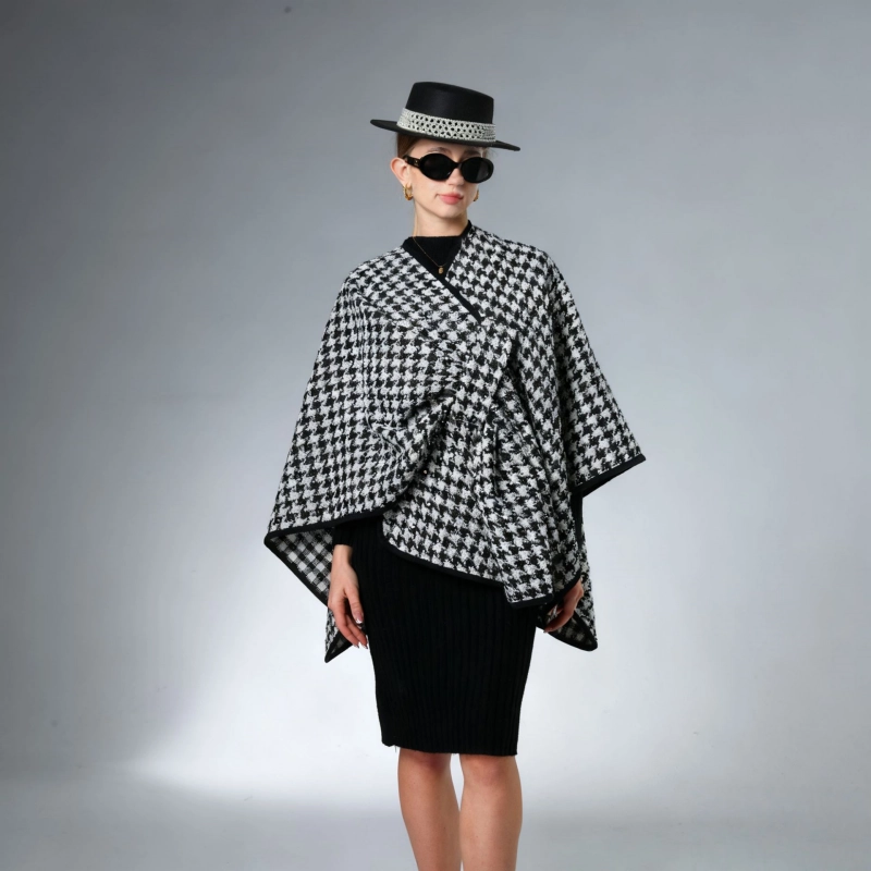 Luxury Black And White Houndstooth Shawl With Sequins Luxury Black And White Houndstooth Shawl With Sequins