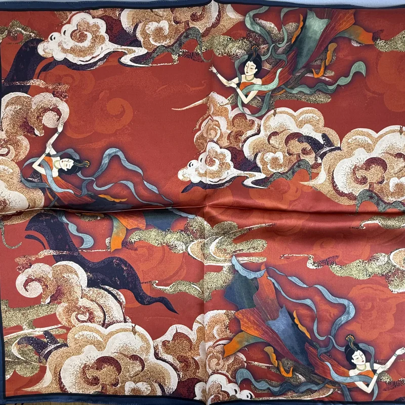 100% Mulberry Silk 14 Momme Digital printing Dunhuang style silk scarf 100% Mulberry Silk 14 Momme Digital printing Dunhuang style silk scarf
