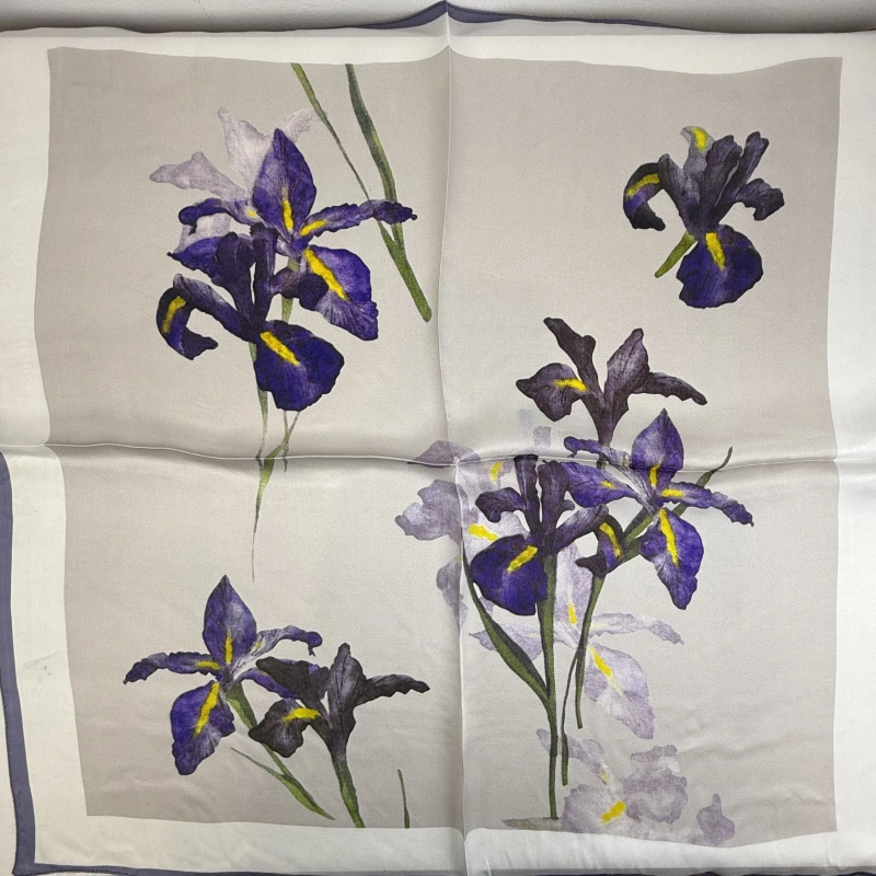 Wholesale 100% Pure Mulberry Silk Iris Scarf Luxury Purple Floral Silk Scarves Bulk Wholesale 100% Pure Mulberry Silk Iris Scarf Luxury Purple Floral Silk Scarves Bulk