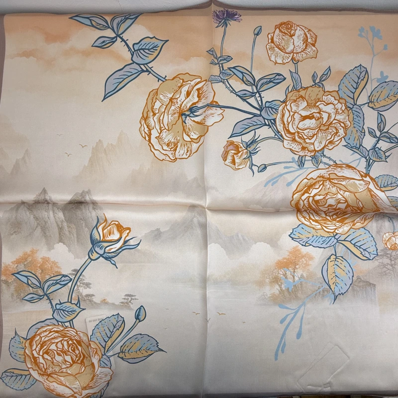 Wholesale 100% Pure Mulberry Silk Scarf Printing Orange-yellow Peony Wholesale 100% Pure Mulberry Silk Scarf Printing Orange-yellow Peony