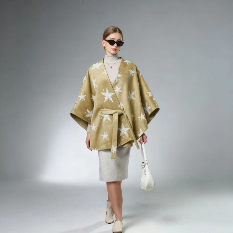 Wholesale Designer Shawl Womens Embroidery Yellow Starfish Shawl Wrap With Belt Wholesale Designer Shawl Womens Embroidery Yellow Starfish Shawl Wrap With Belt