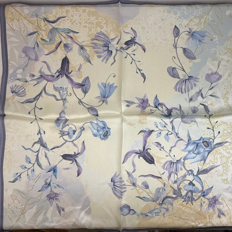 100% Mulberry Pure Silk Lavender Lilac Purple Flower Printed Head Scarf For Women