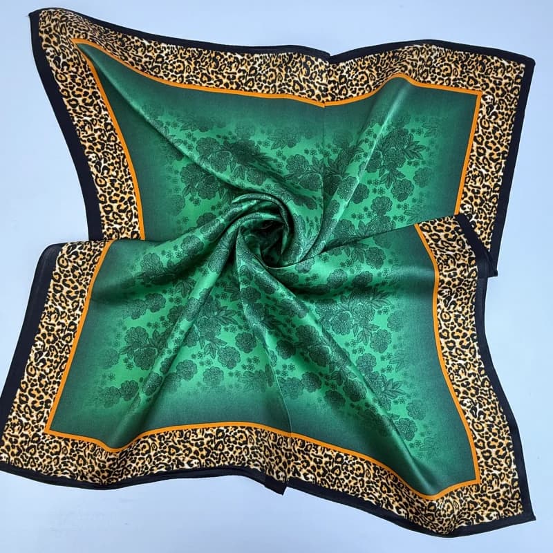 Wholesale 100 percent silk scarf Peacock Green Leopard Print Scarf