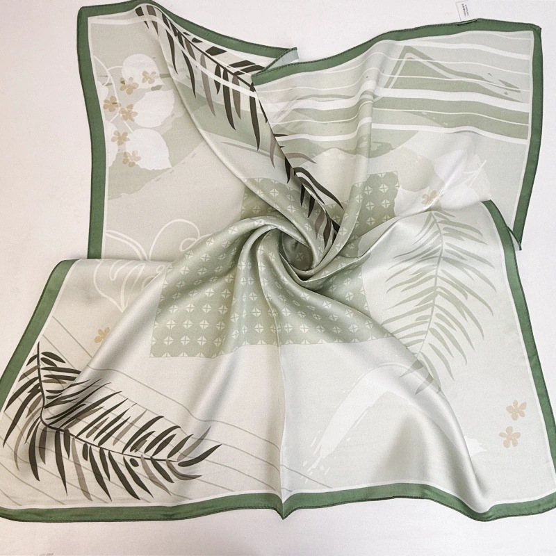 Wholesale 100% Pure Mulberry Silk Green Monstera & Floral Scarf