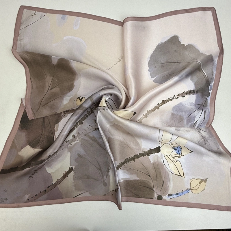 Wholesale Luxury 100% Chinese Ink Painting Real Lotus Silk Scarf