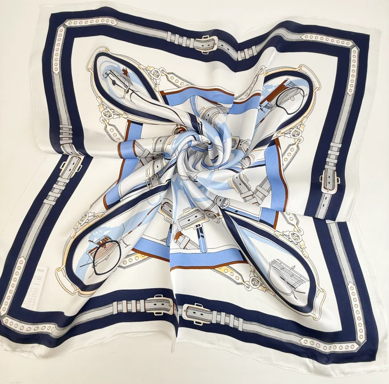 Wholesale Lightweight Navy Blue Chain Print Silk Scarf for women