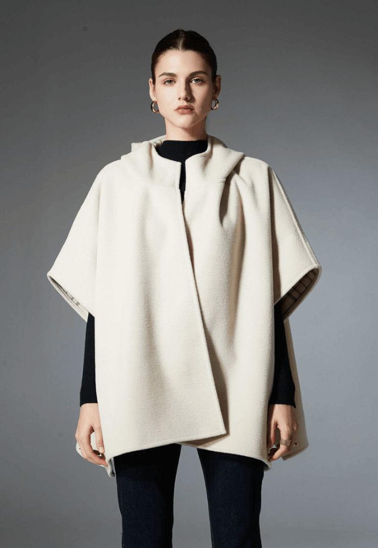 Hooded plaid designer shawl with sleeves for wholesale fashion account sourcing