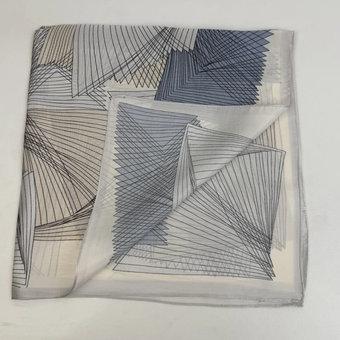 Blue geometric printed square scarf with a fine linear pattern