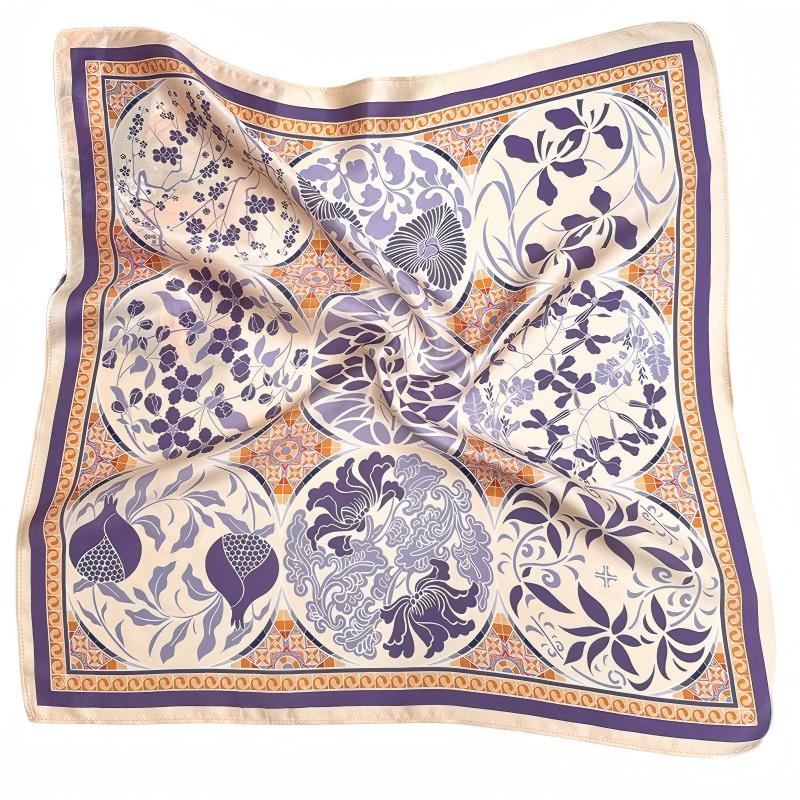 Printed square silk scarf showing material and construction details for B2B sourcing cost review